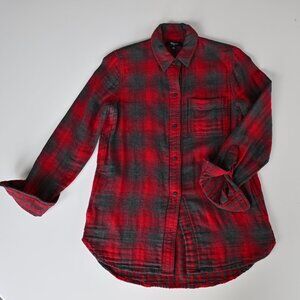 Madewell Classic Ex-Boyfriend Red and Grey Flannel Shirt with Pockets-Size XS